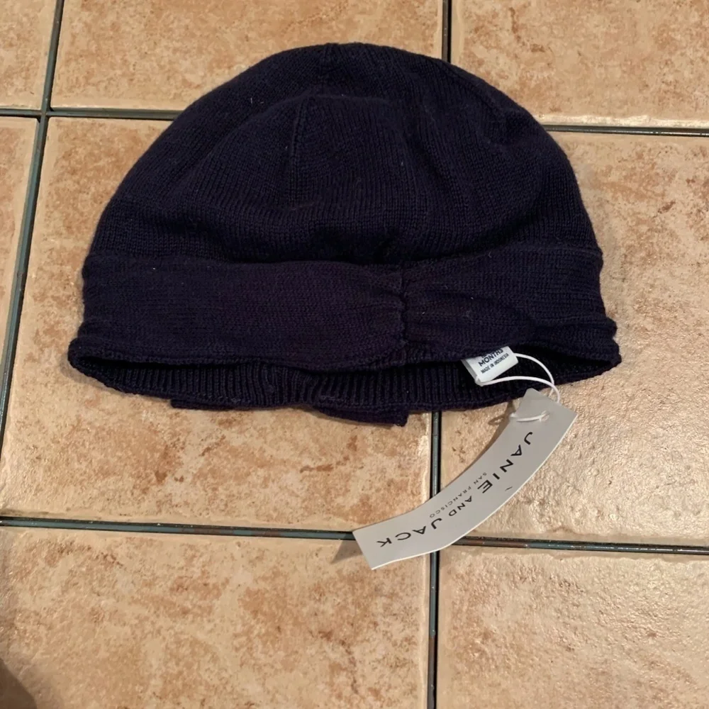 Janie and Jack Bow Front Knit Hat Navy 12-24 months NWT